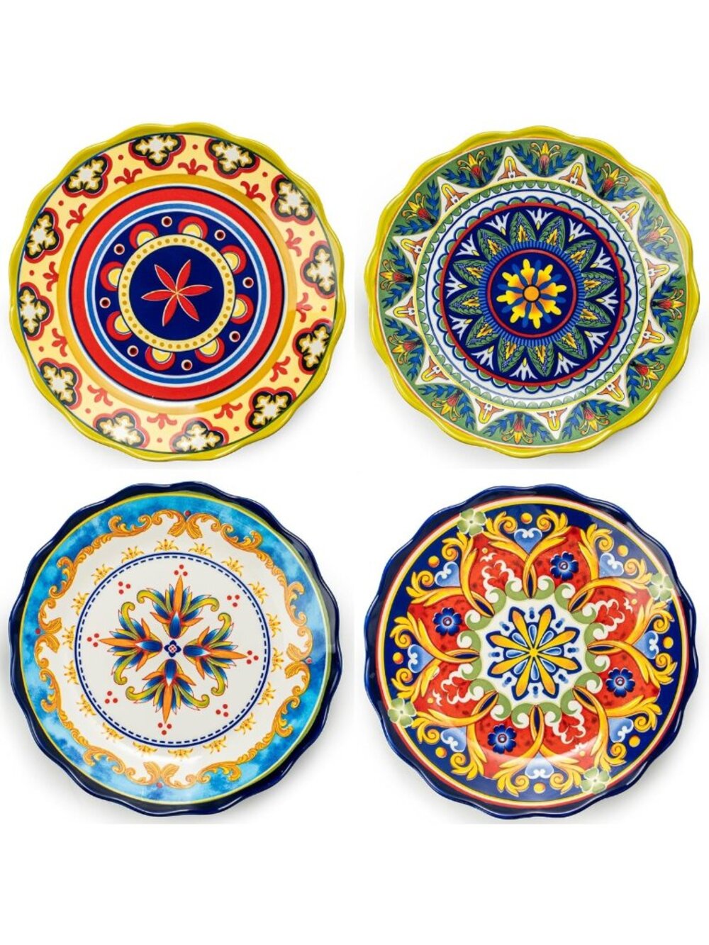 Colorful Boho Ceramic Dinner Plate Set of 4 - 10.5" Porcelain Serving Dishes